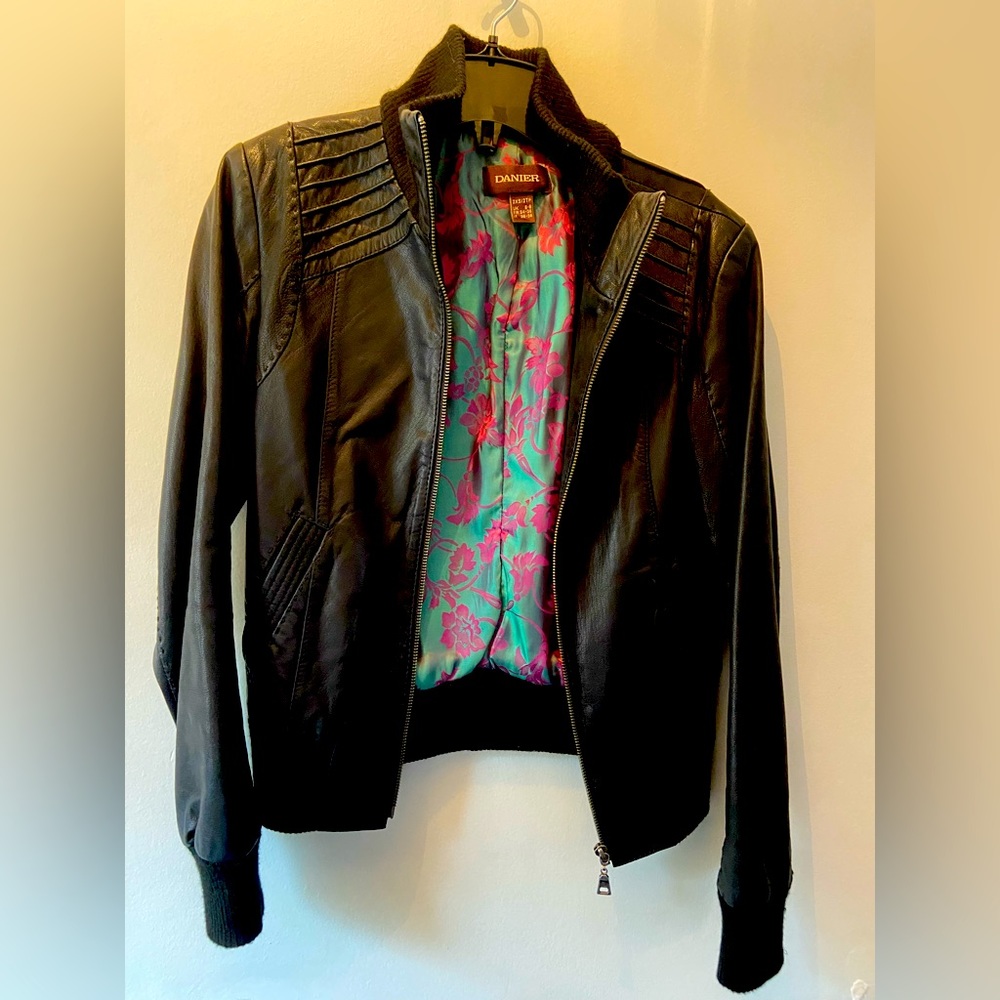 Black moto genuine leather jacket